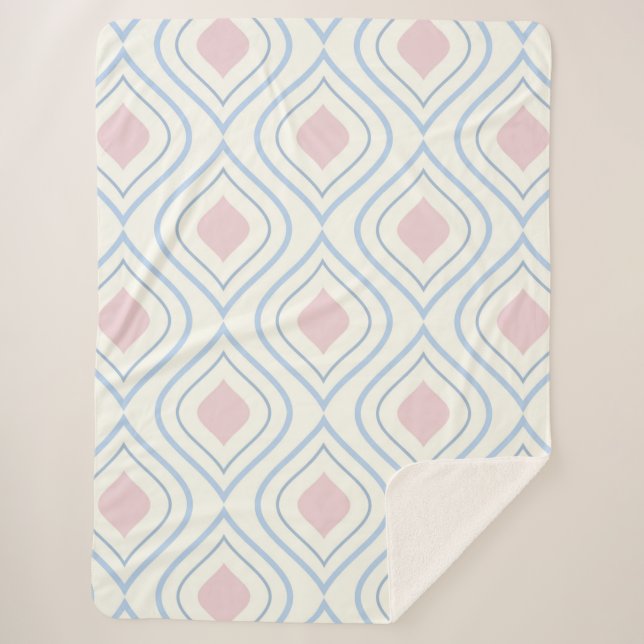 Couverture Sherpa géométrique Abstraite, bleue, rose et blanc cassé (Devant)