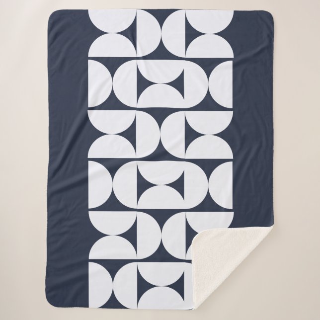 Couverture Sherpa Géométrique Navy Moderne (Devant)