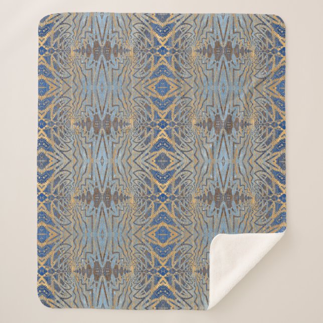 Couverture Sherpa Géométrique Russe Boho Brown Et Bleu Tribal Ethniq (Devant)