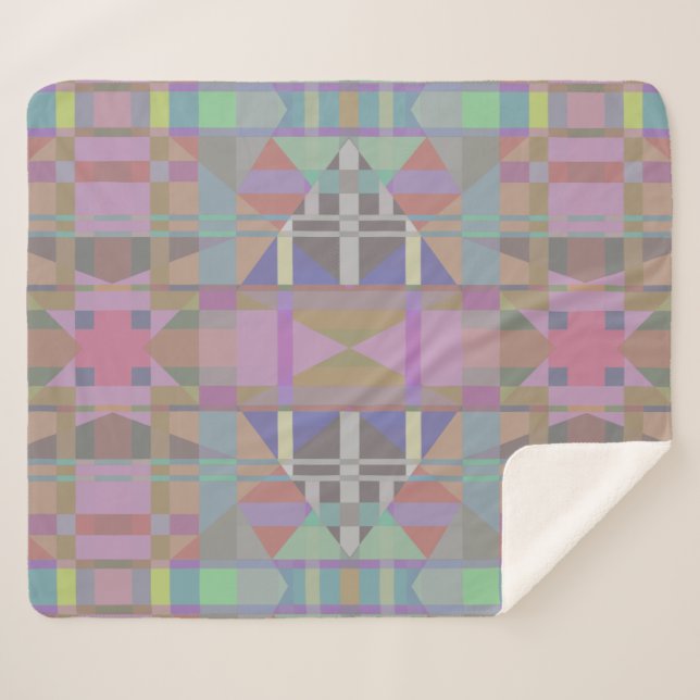 Couverture Sherpa Géométrique vert violet rose (Devant (Horizontal))