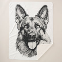 German Shepherd Drawing Portrait Sherpa Blanket