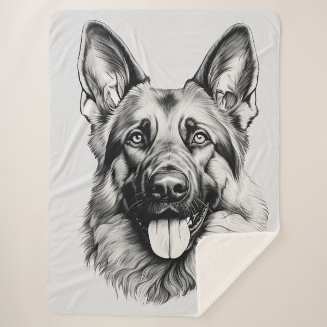 Couverture Sherpa German Shepherd Drawing Portrait Sherpa Blanket (Devant)