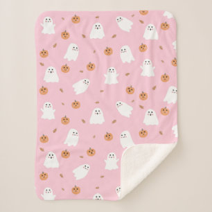 Couverture Sherpa Ghost mignon et Citrouille Motif d'Halloween rose
