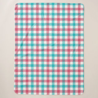 Couverture Sherpa Gingham à carreaux turquoise clair et rose framboi