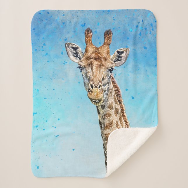 Couverture Sherpa Giraffe curieuse avec Ciel de Confetti Bleu (Devant)