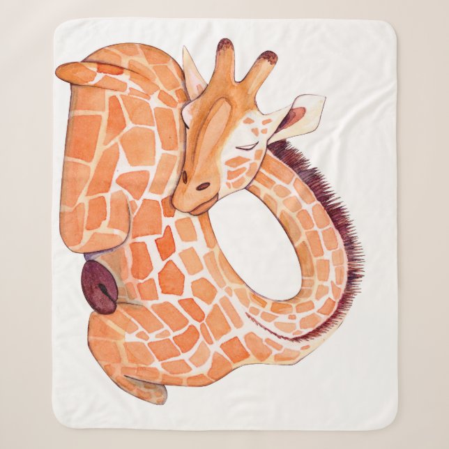 Couverture Sherpa Giraffe dormante : Aquarelle douce (Devant)