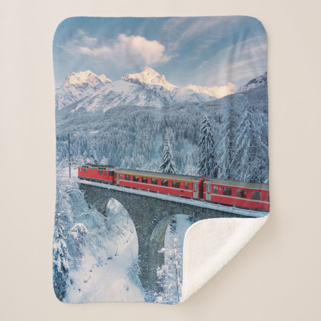 Couverture Sherpa Glace et neige | Train Express Red Bernina Suisse (Devant)