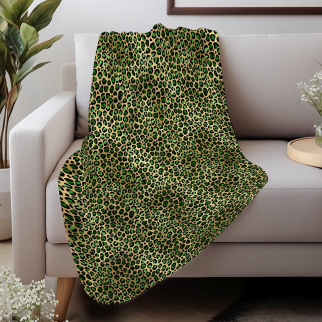 Couverture Sherpa Glam Émeraude Vert Or Taches de Léopard Motif (Créateur téléchargé)