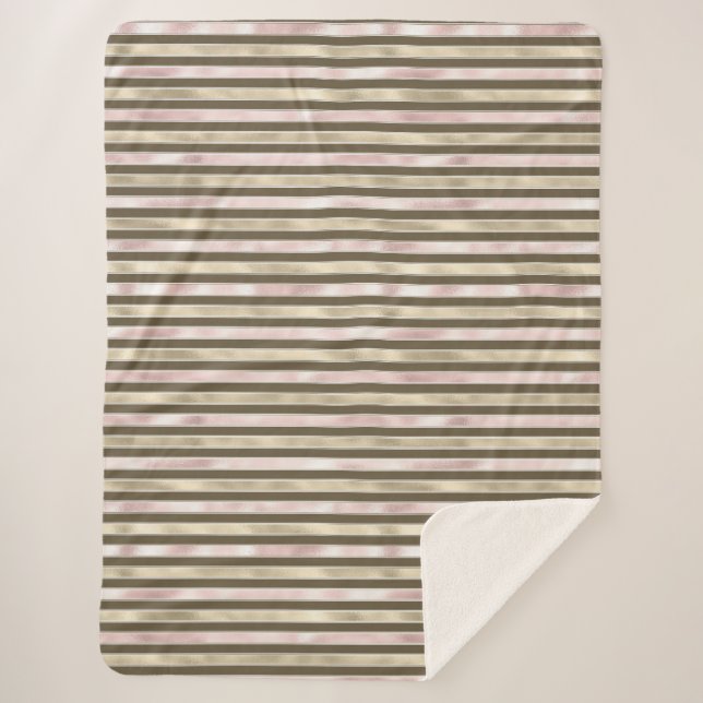Couverture Sherpa Glam Gold Blush rose Brown rayures (Devant)