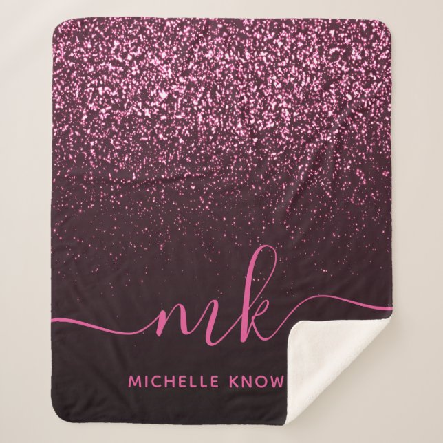 Couverture Sherpa Glam Rose Parties scintillant rose moderne Script  (Devant)