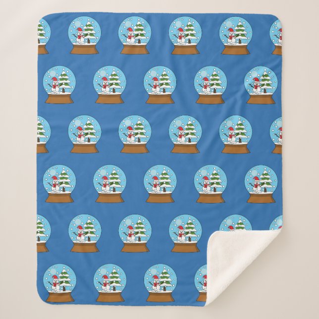 Couverture Sherpa Globe de neige avec Snowman et Motif d'arbre à pin (Devant)