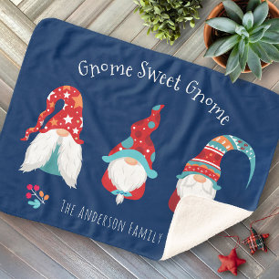 Couverture Sherpa Gnome Sweet Gnome Cute Modern Holiday Elaine Navy