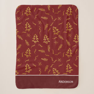 Couverture Sherpa Gold Foil Noël Arbre Motif Red Holiday