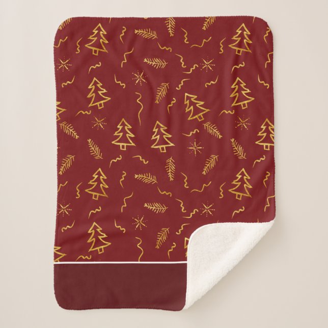 Couverture Sherpa Gold Foil Noël Arbre Motif Red Holiday (Devant)