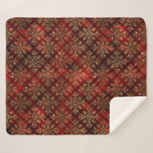 Gold Holiday Red Christmas Metallic Damask Élégant