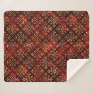 Couverture Sherpa Gold Holiday Red Christmas Metallic Damask Élégant