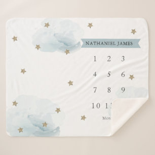 Couverture Sherpa Gold Stars & Nuages Blue Boy Mensuel Milestone