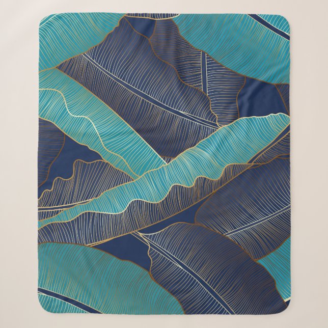 Couverture Sherpa Golden Banana Leaf : Motif de luxe. (Devant)