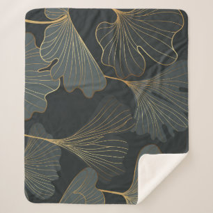 Couverture Sherpa Golden Ginkgo : Luxueux Déco Floral.