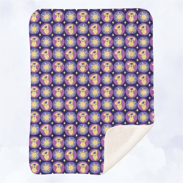 Couverture Sherpa Golden Retriever Whimsical Sun Polka Dot Dark Blue (Créateur téléchargé)