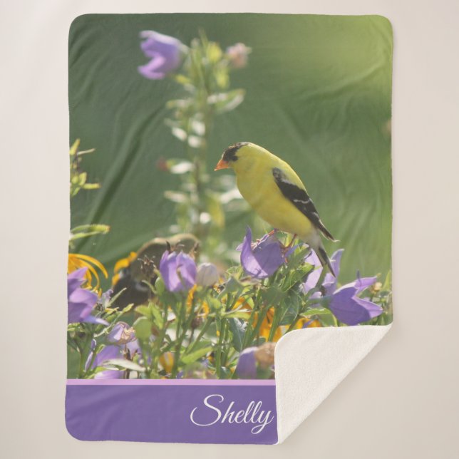 Couverture Sherpa Goldfinch sur Harebell Flower (Devant)