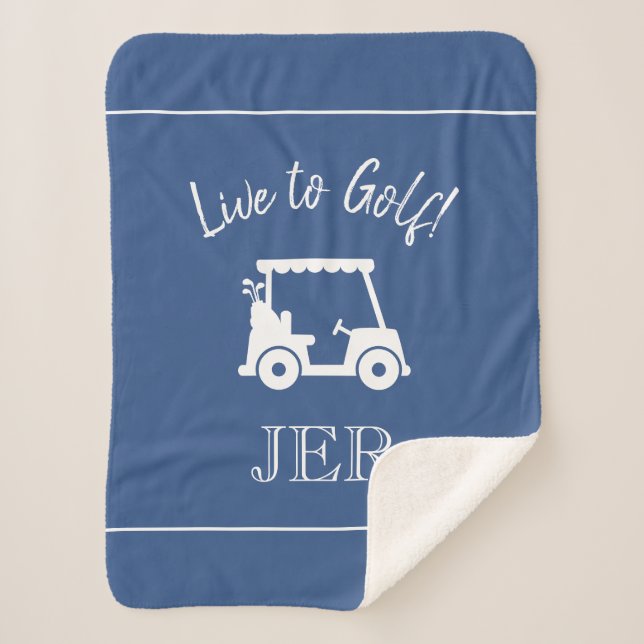 Couverture Sherpa Golf Panier Monogramme Initiales Classique Bleu (Devant)