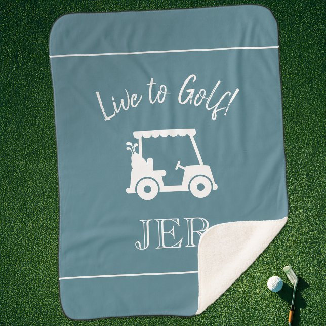 Couverture Sherpa Golfeuse Chariot de Golf Initiales Monogrammées Ve (Golfer Cute Golf Cart Monogrammed Initials Green Sherpa Blanket)