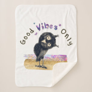 Couverture Sherpa Good Vibes seulement avec Chouette curieuse