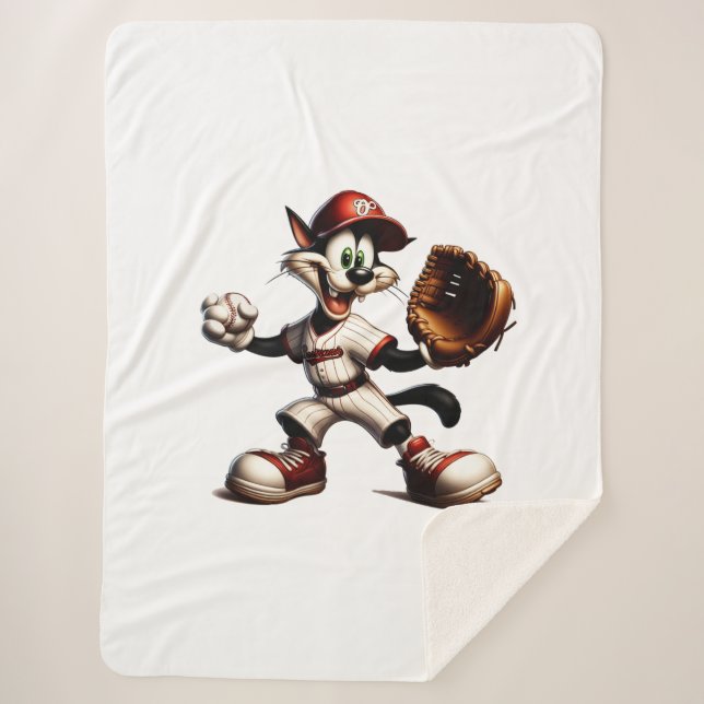 Couverture Sherpa Goofy Cat Baseball Pitcher Monte (Devant)