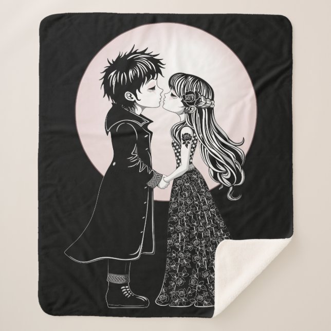 Couverture Sherpa Gothique Emo Enfants Kiss Valentine's Day (Devant)
