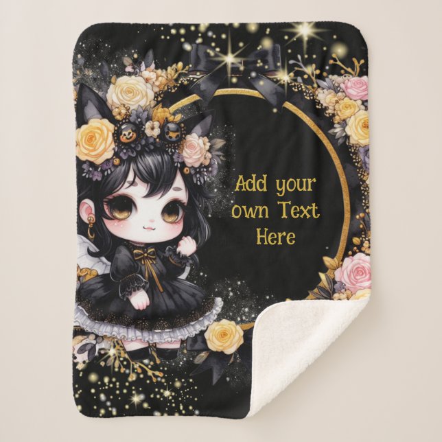 Couverture Sherpa Gothique fille Décor personnalisé Goth Kawaii Chib (Devant)