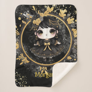 Couverture Sherpa Gothique fille Décor personnalisé Goth Kawaii Chib