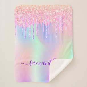 Couverture Sherpa gouttes violettes roses holographiques
