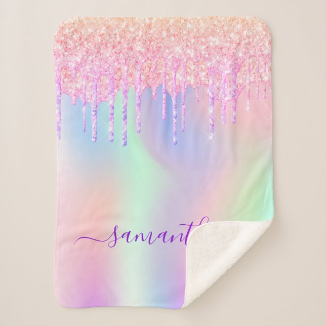 Couverture Sherpa gouttes violettes roses holographiques (Devant)