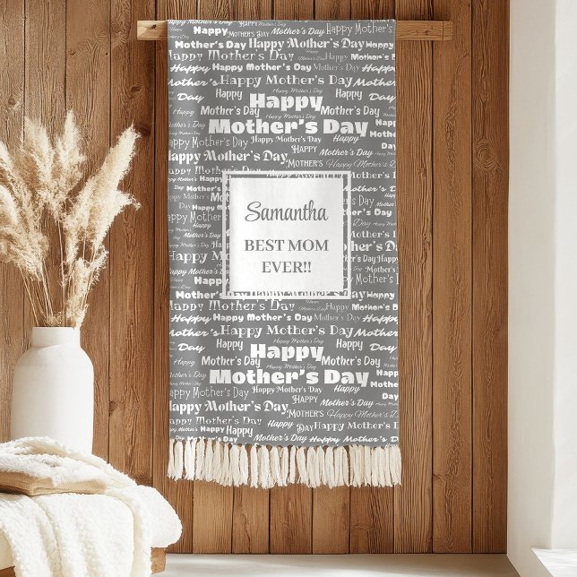 Couverture Sherpa Graceful Grey Script Mother’s Day Personalized  (Graceful Grey Script Mother’s Day Personalized Sherpa Blanket )