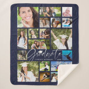 Couverture Sherpa GRADUATE Moderne 19 Photo Collage Script Navy Blue