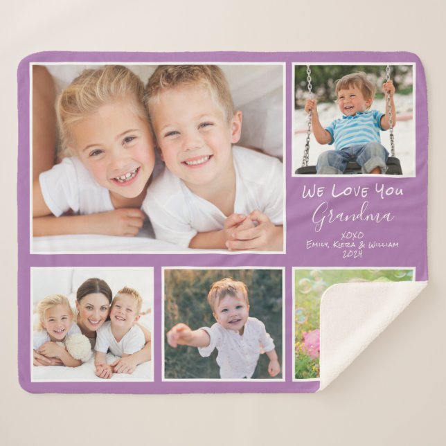 Couverture Sherpa Grand-mère 5 photo violet (Devant (Horizontal))
