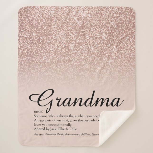 Couverture Sherpa Grand-mère Définition Écriture Rose Paillettes Dor (Devant)