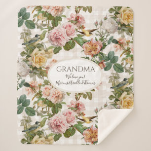 Couverture Sherpa Grand-mère Vintage Floral rose rose rose rose jau