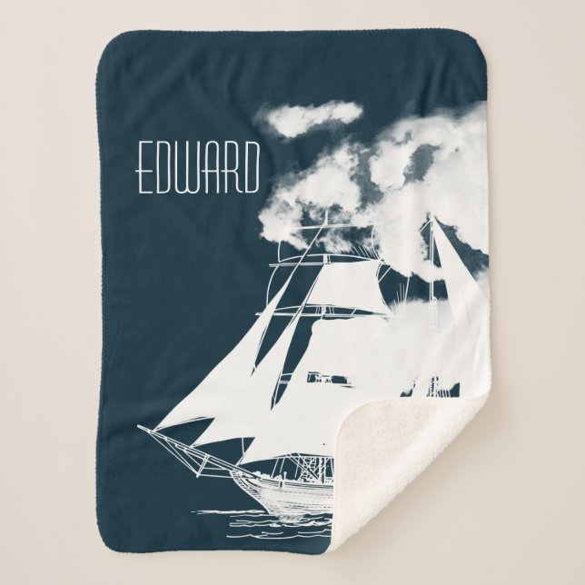 Couverture Sherpa Grand navire et nuages Nautique (Devant)
