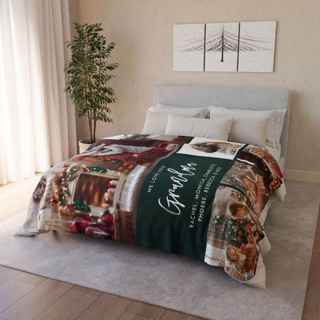 Couverture Sherpa Grandma de Noël 5 Photos avec animal de compagnie  (Christmas Gramdma Photo Collage with Pet Dog Picture Personalized Fleece Blanket)