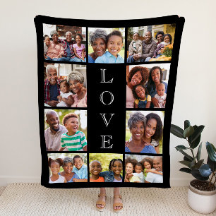 Couverture Sherpa Grandma Love 10 Photo Collage Personnalisé Noir