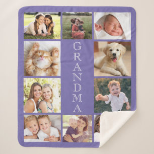 Couverture Sherpa Grandma Photo Collage Purple