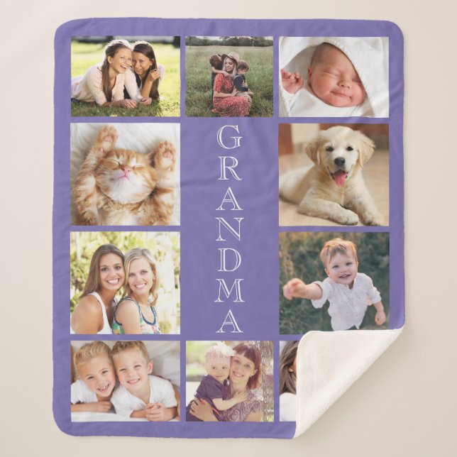Couverture Sherpa Grandma Photo Collage Purple (Devant)