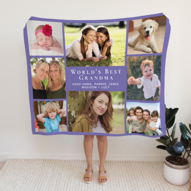 Couverture Sherpa Grandma Photo Collage Purple (Créateur téléchargé)