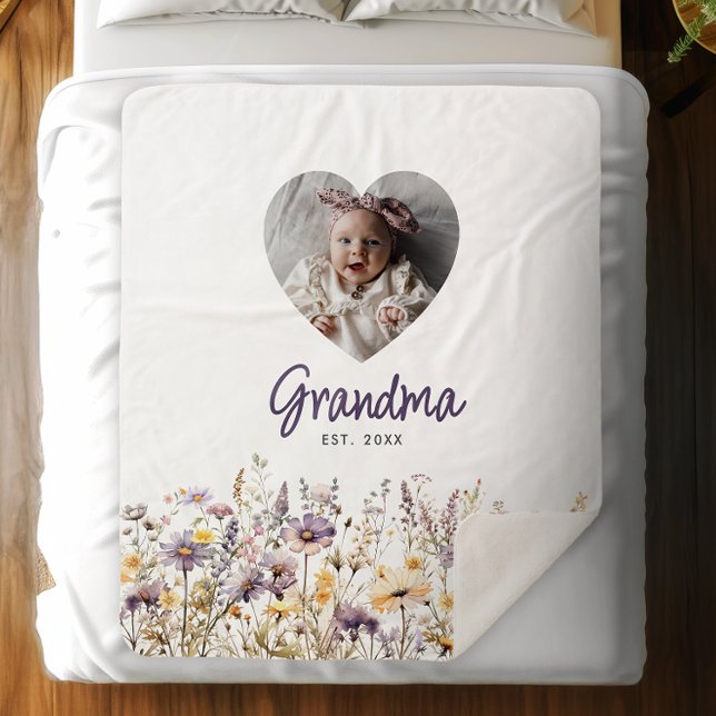 Couverture Sherpa Grandma Purple Aquarelle Fleurs sauvages et cadeau (Créateur téléchargé)