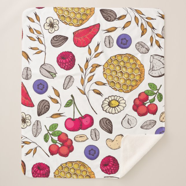 Couverture Sherpa Granola,  muesli seamless pattern. Oat flakes hand (Devant)