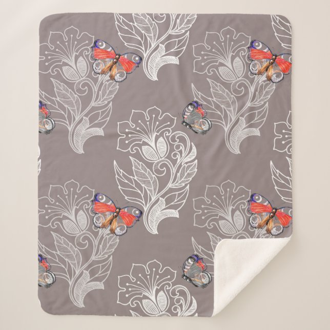 Couverture Sherpa Graphique à fleurs et papillon, aquarelle, motif  (Devant)