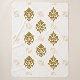 Couverture Sherpa Graphisme à motif damassé doré de luxe sans coutur
