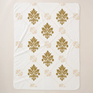Couverture Sherpa Graphisme à motif damassé doré de luxe sans coutur